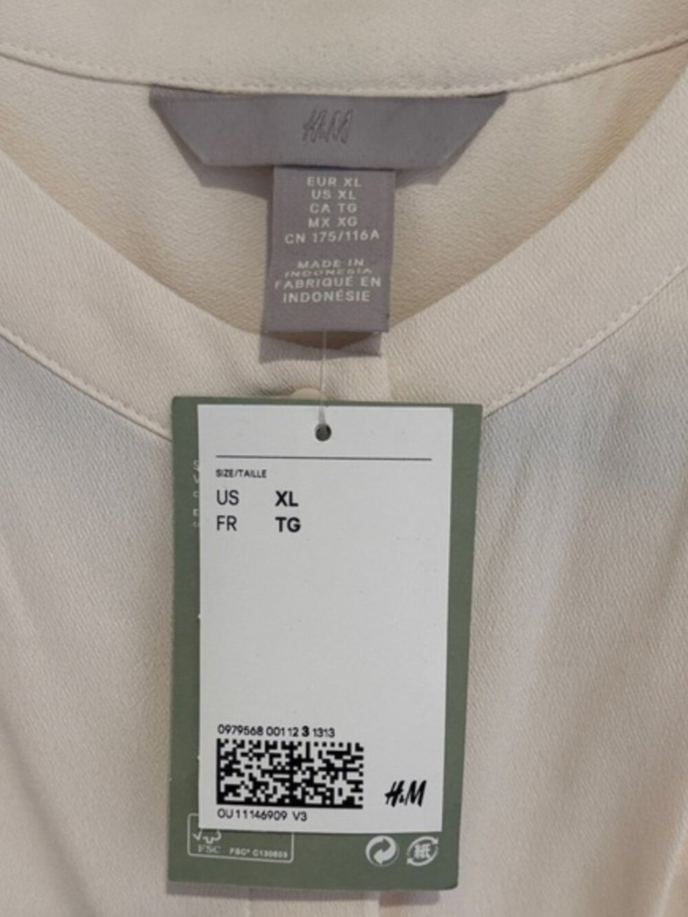 NWT H&M Cream Midi Dress XL Belted Cap Sleeve Flowy Boho Neutral Dress - Picture 10 of 11